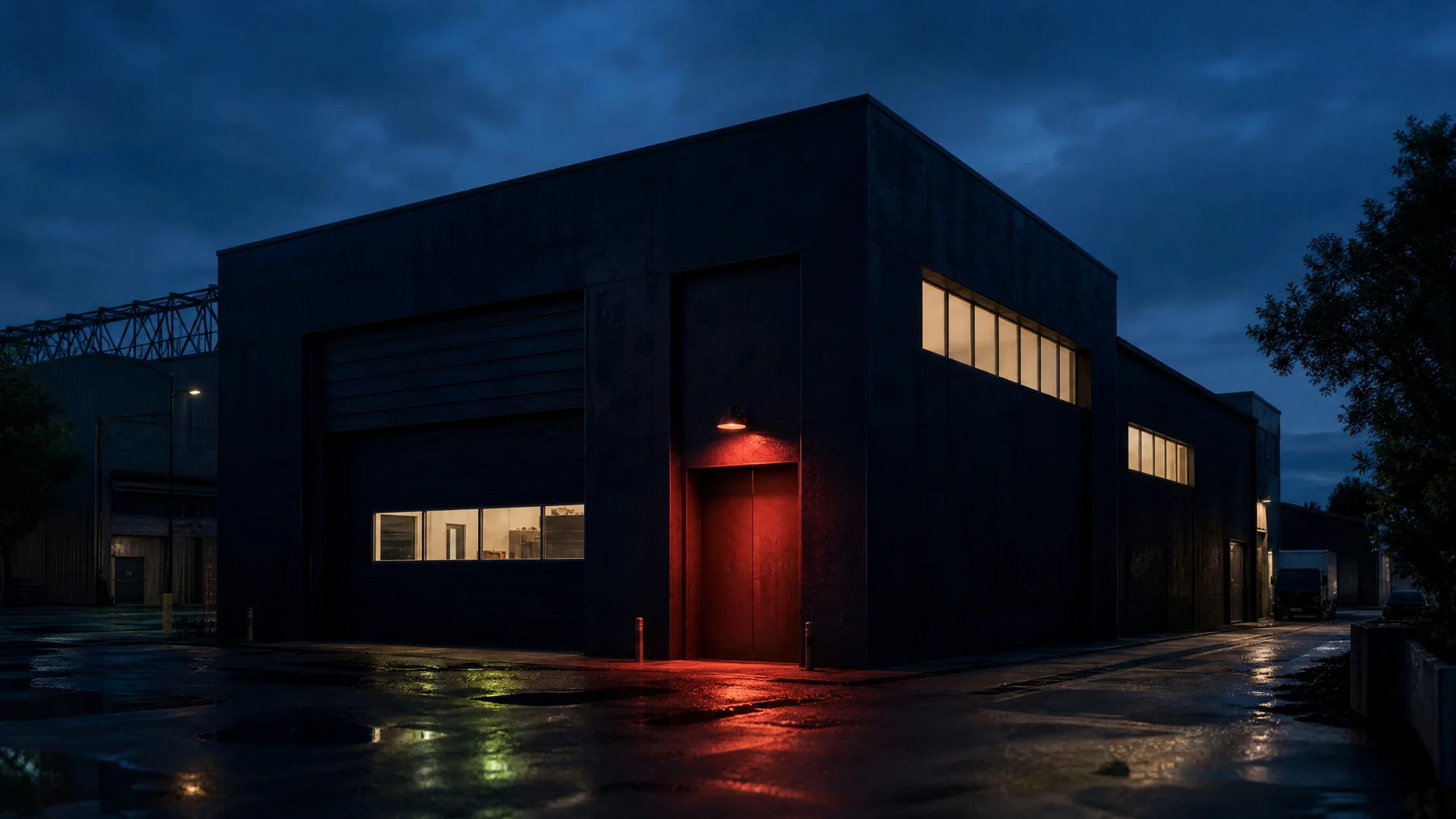 Stop-motion archive building at blue hour